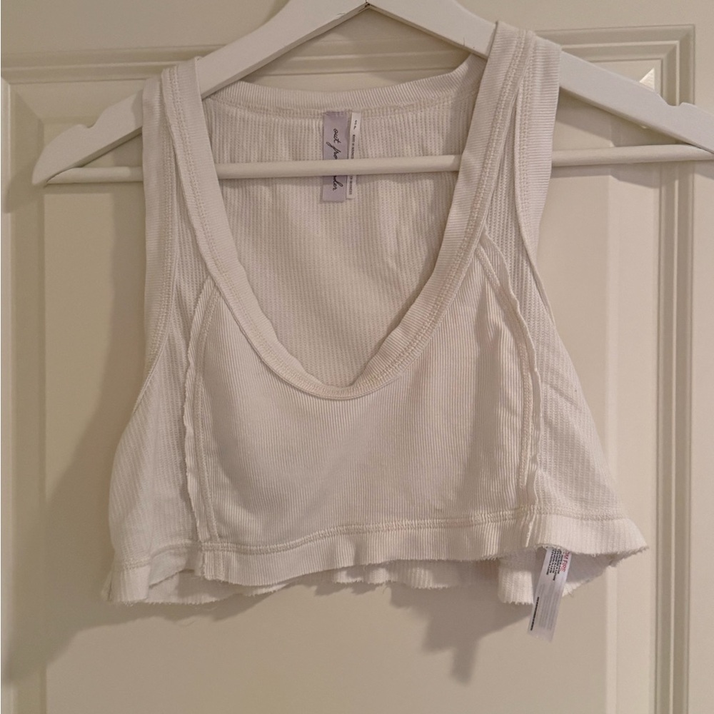 Free People White Ribbed Crop Top
